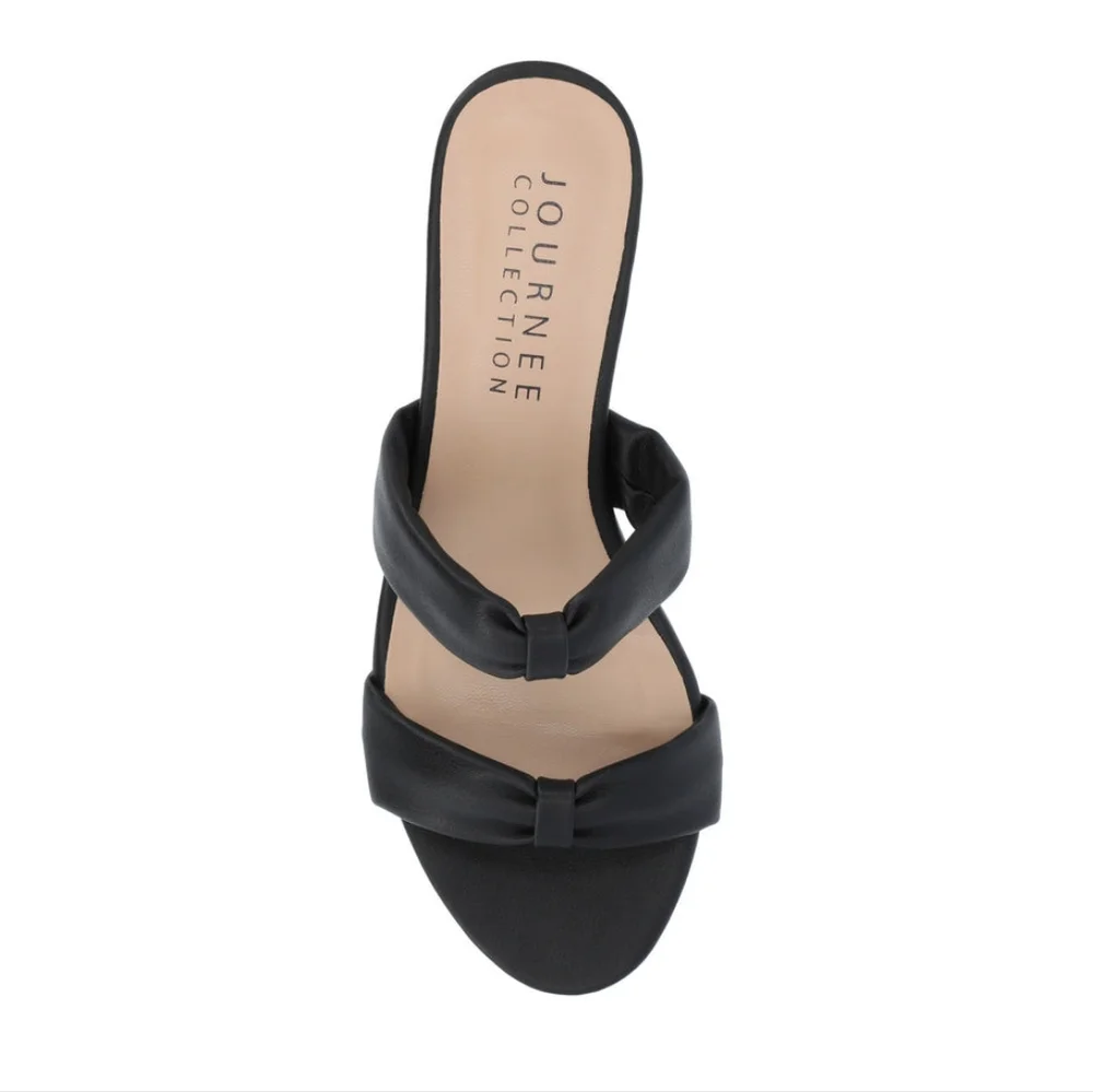 NWB Journee Collection DYLLAN KITTEN HEELS IN FAUX LEATHER Black‎ Size 10 Sandal